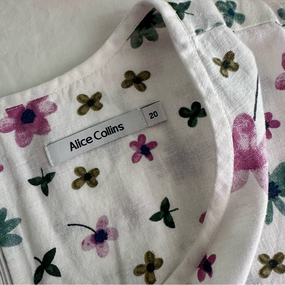 Alice Collins Floral White Linen Blend Sleeveless Shift Dress Cottagecore - Picture 4 of 12